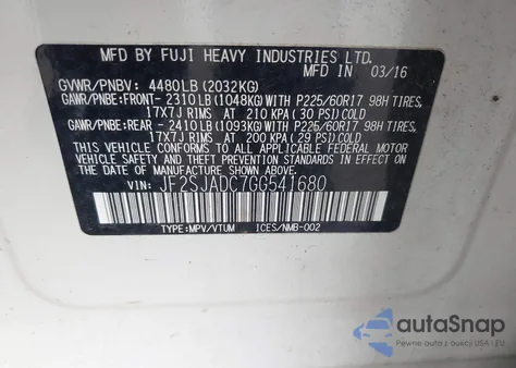 2016 Subaru Forester 2.5I Premium z USA, uszkodzony, nr VIN JF2SJADC7GG541680